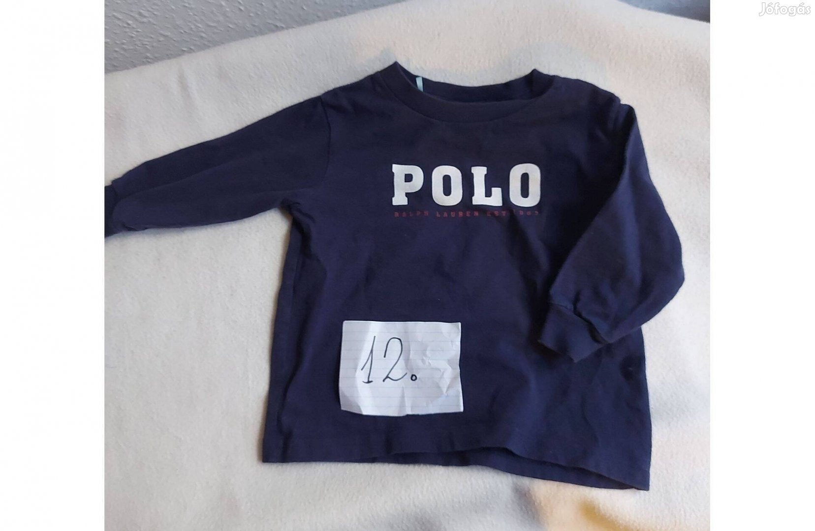 12 hónapos kisfiúnak sötétkék, hosszúujjú Ralph Lauren póló