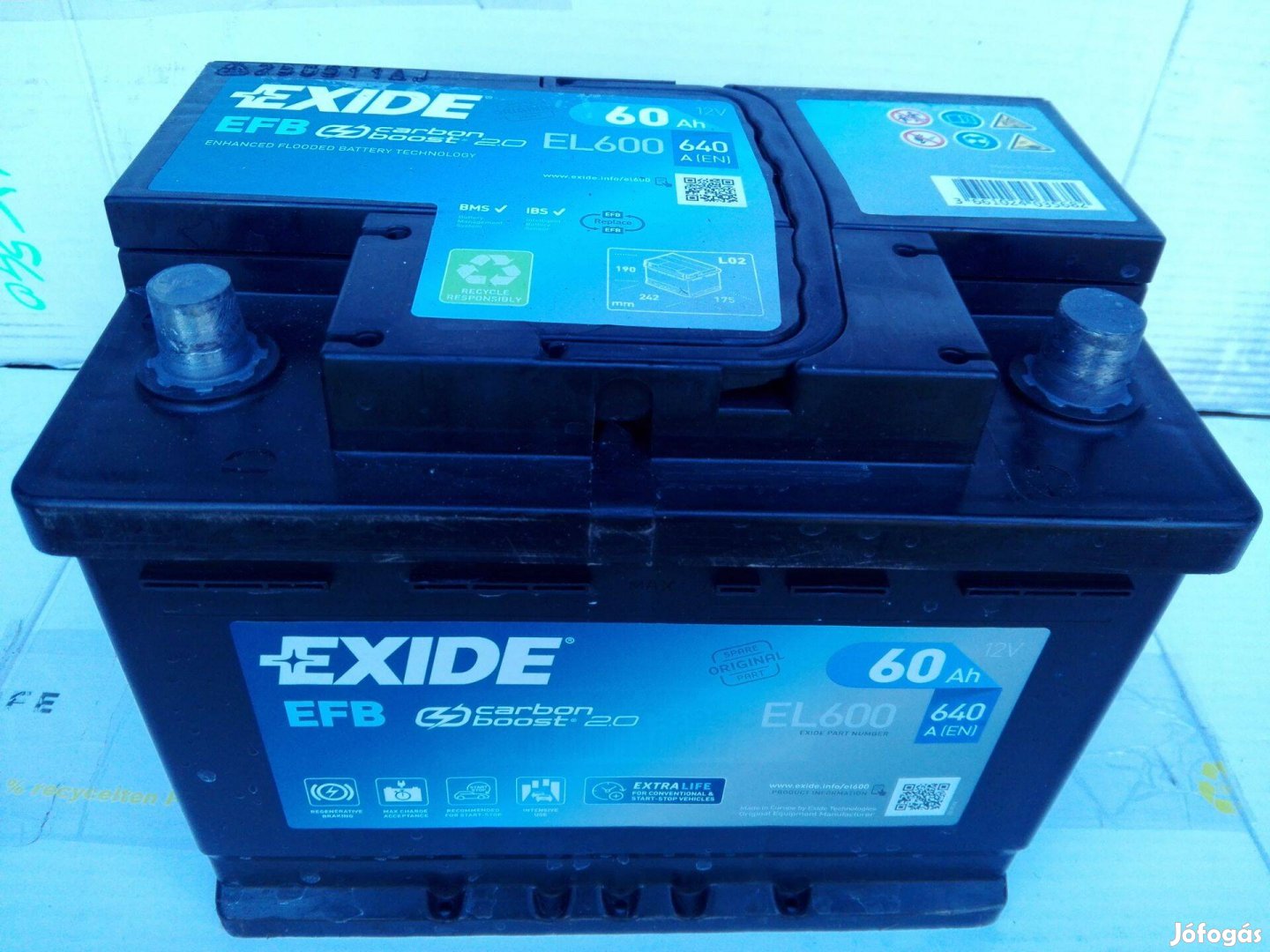 12v60ah Exide EFB start stop akkumulátor 3 hónap garanciával