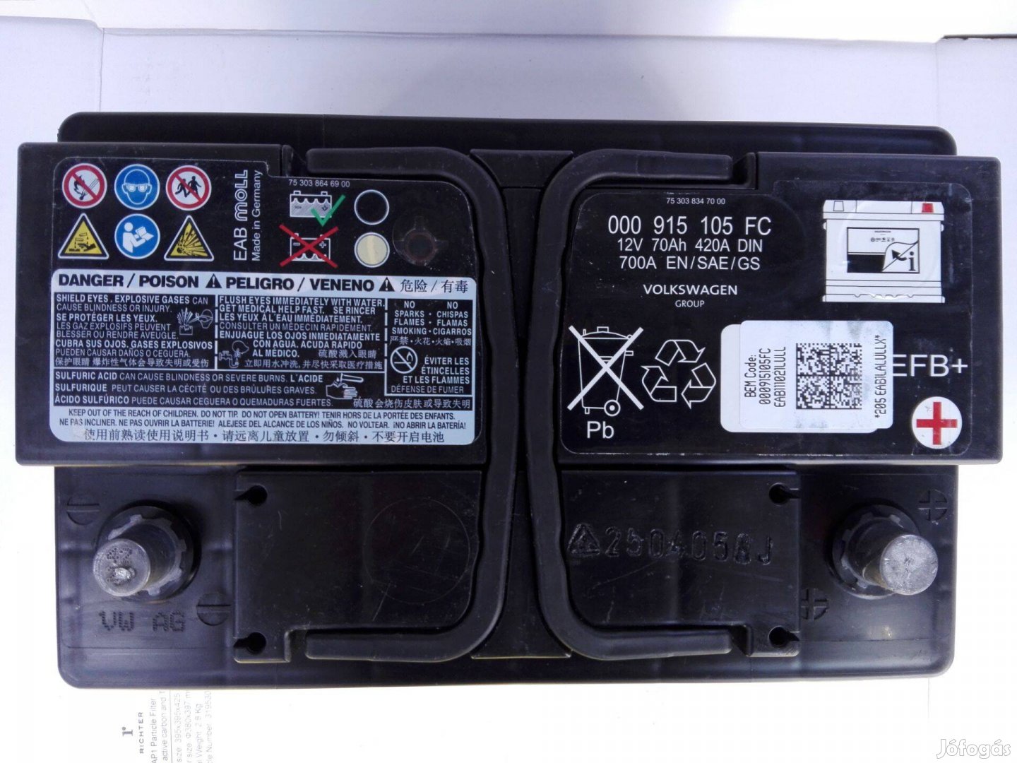 12v70ah Moll EFB+ start stop gyári Volkswagen akkumulátor 3hó garancia