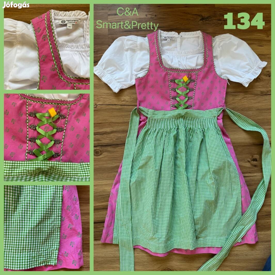 134-es rózsaszín-zöld Kislány Dirndl ruha blúzzal /C&A/