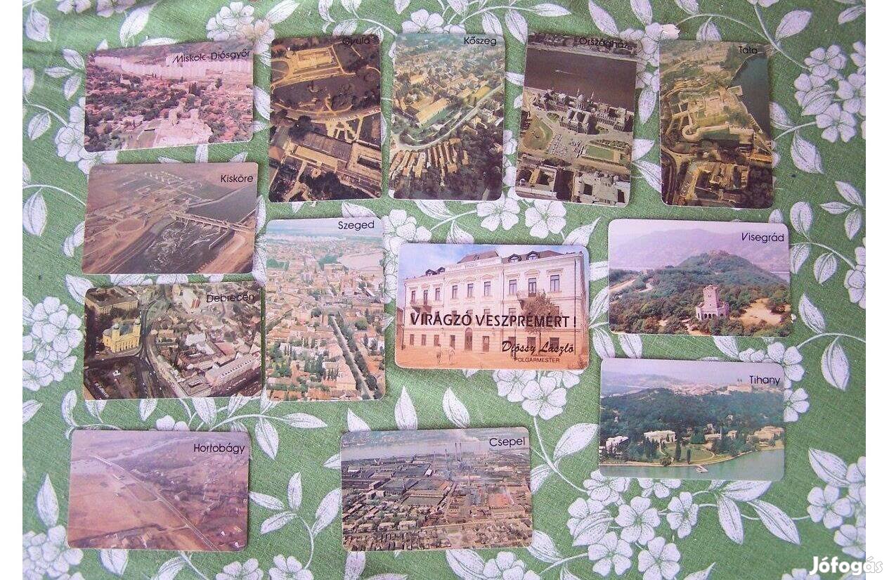13 darab retro 1985-86-os városok földrajzi kártyanaptár