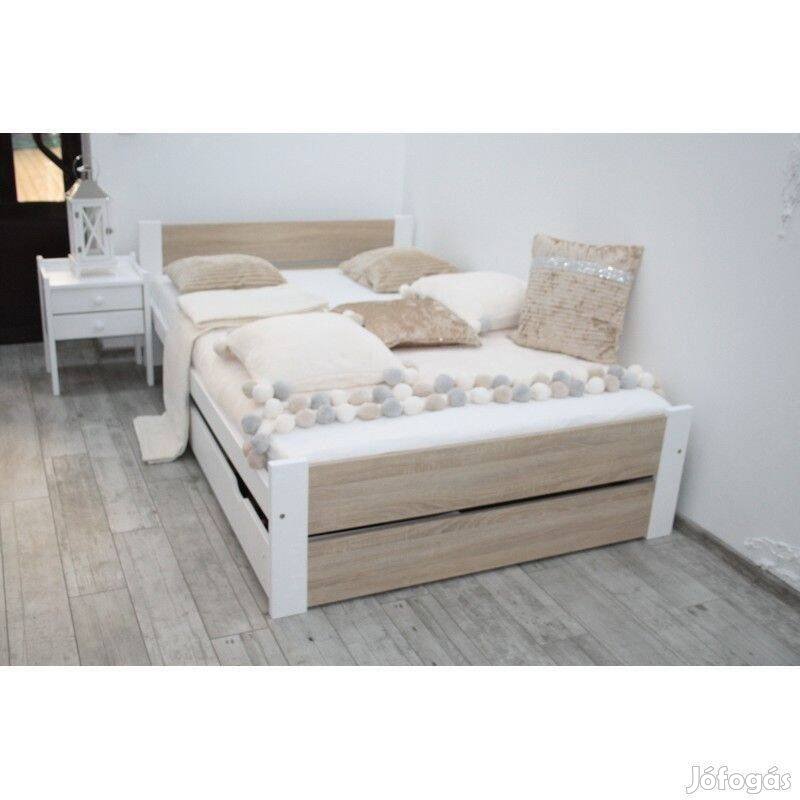 140X200 LEA festett fehér fenyősonoma MDF ágykeret