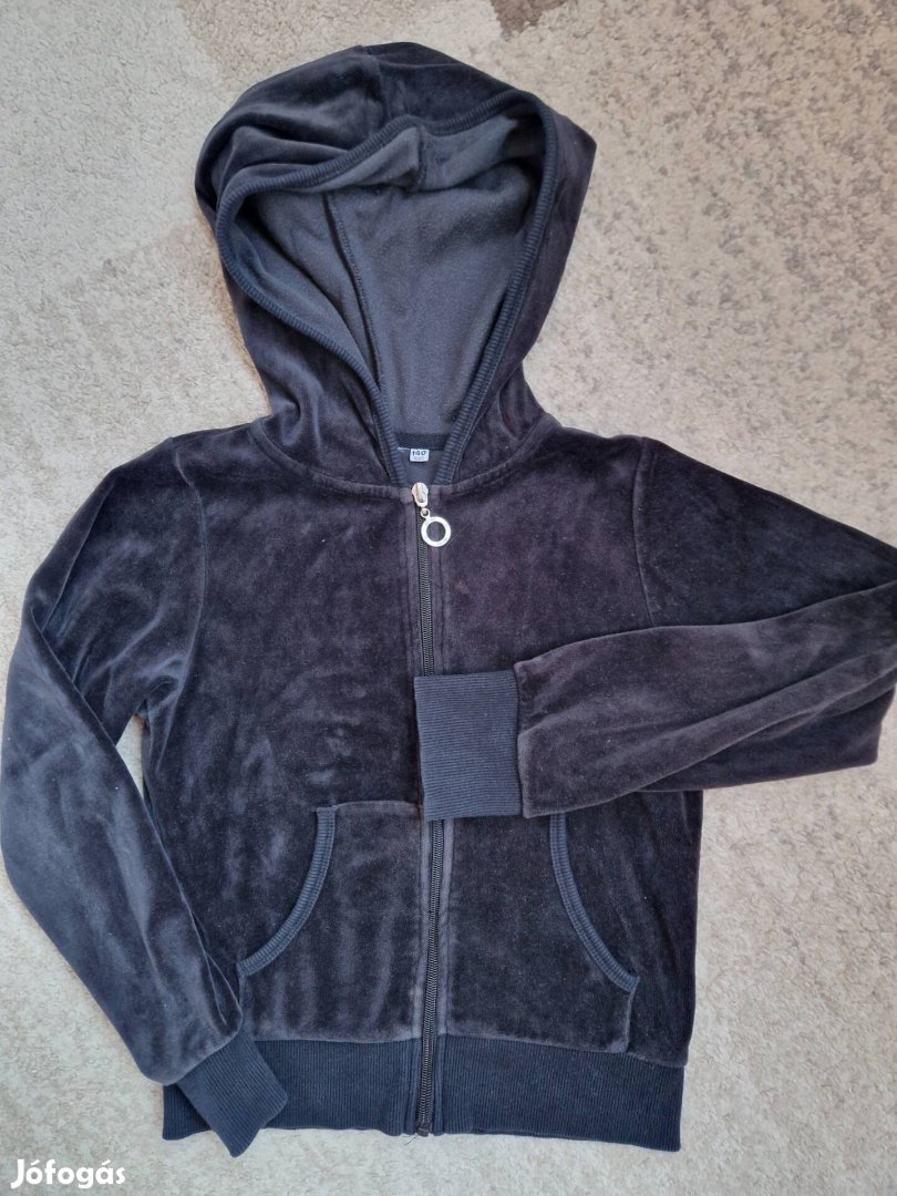 140 méretű fekete plüss kapucnis pulóver lány