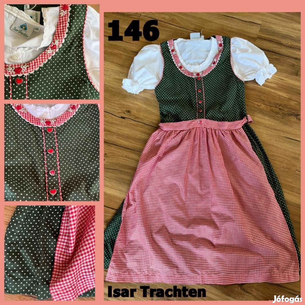 146-os sötétzöld-piros Kislány Dirndl ruha blúzzal /Isar Trachten/