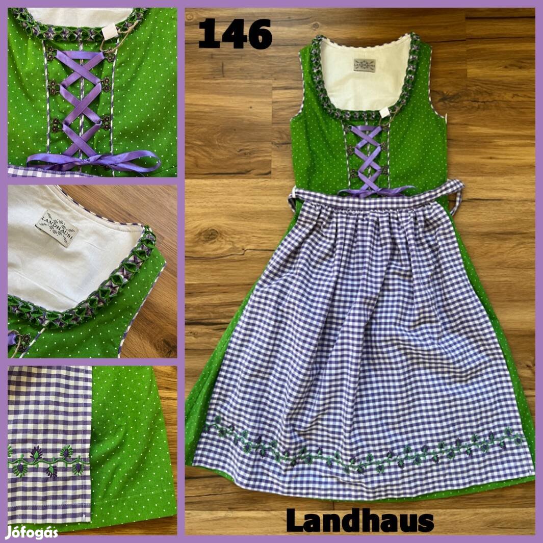 146-os zöld-lila Kislány Dirndl ruha /Landhaus/