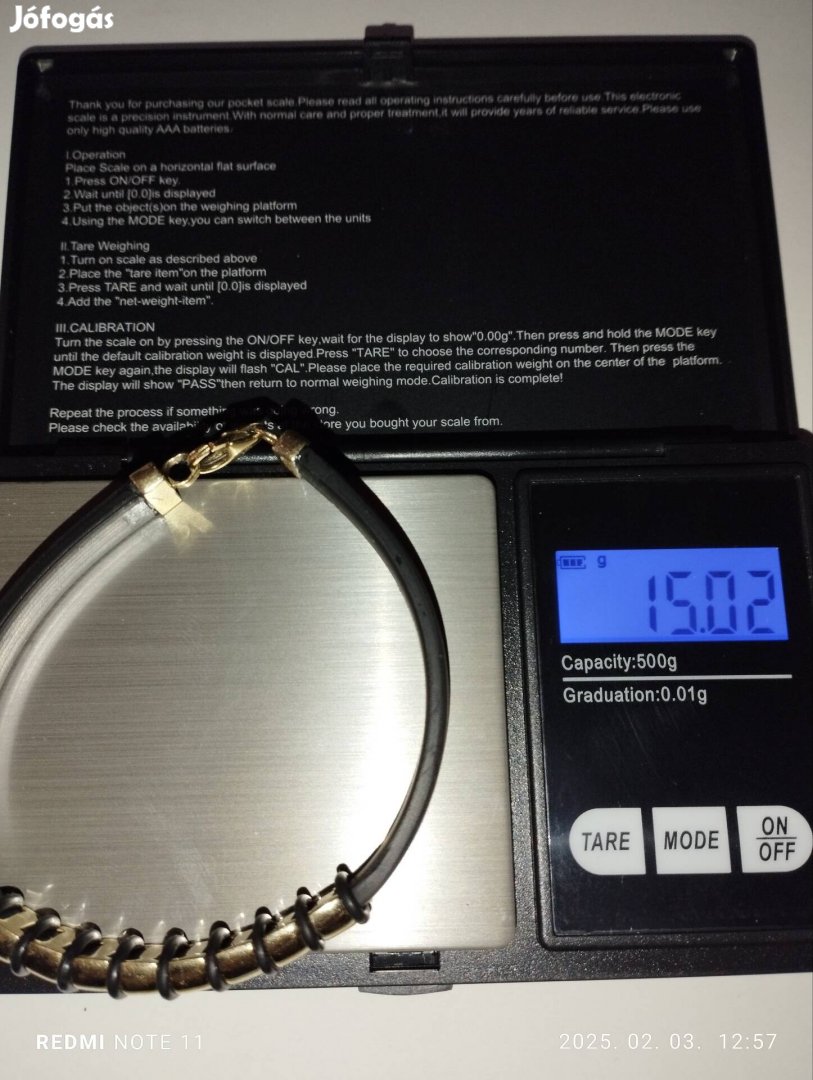 14 K-os 20 cm 7,7 g-os Karkötő 06302968635