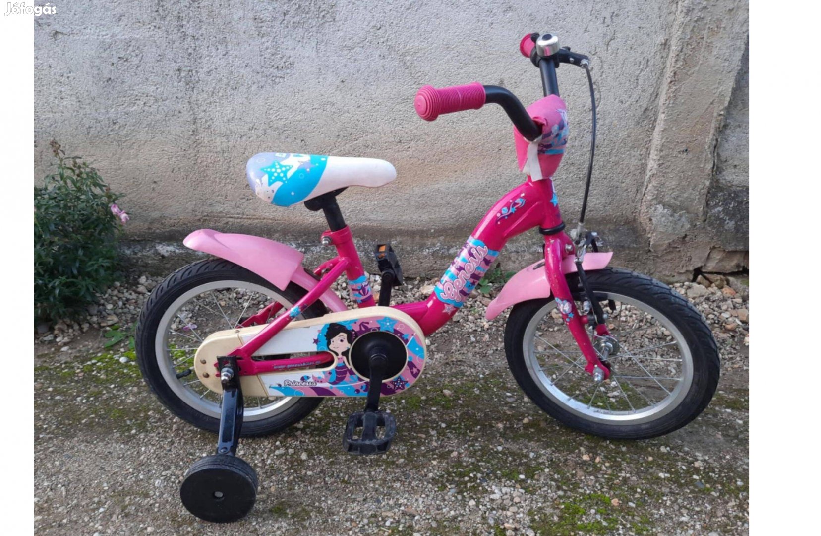 14" Genesis, Pink kislány bicikli pótkerékkel, jó állapotban eladó