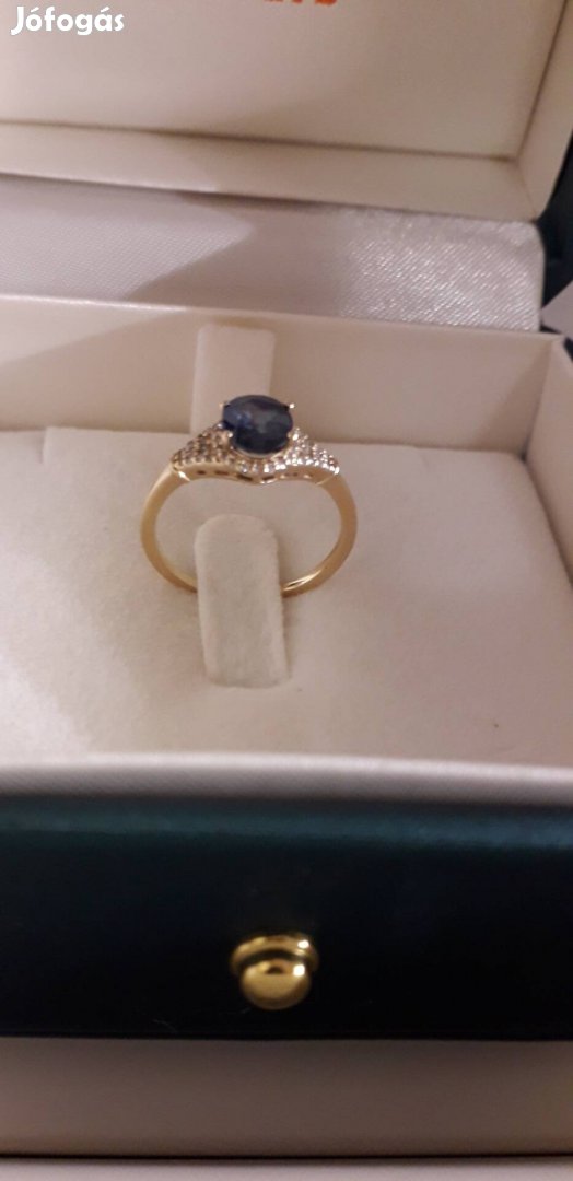 14-karátos gyűrű zafir gyémánt kombinációval eladó