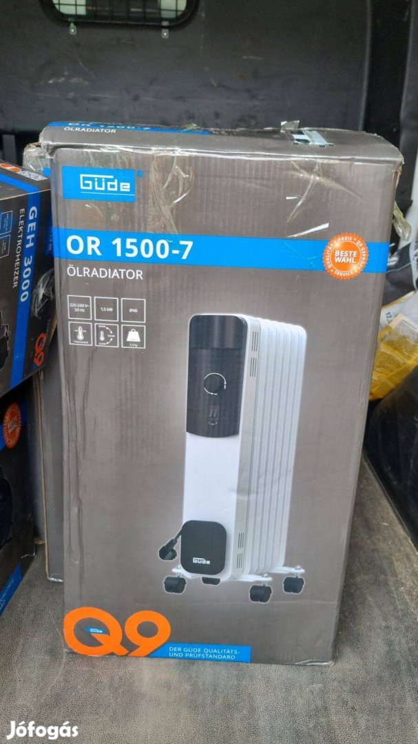 1500W-os hordozható olajradiátor 3 fűtési fokozattal, termosztáttal