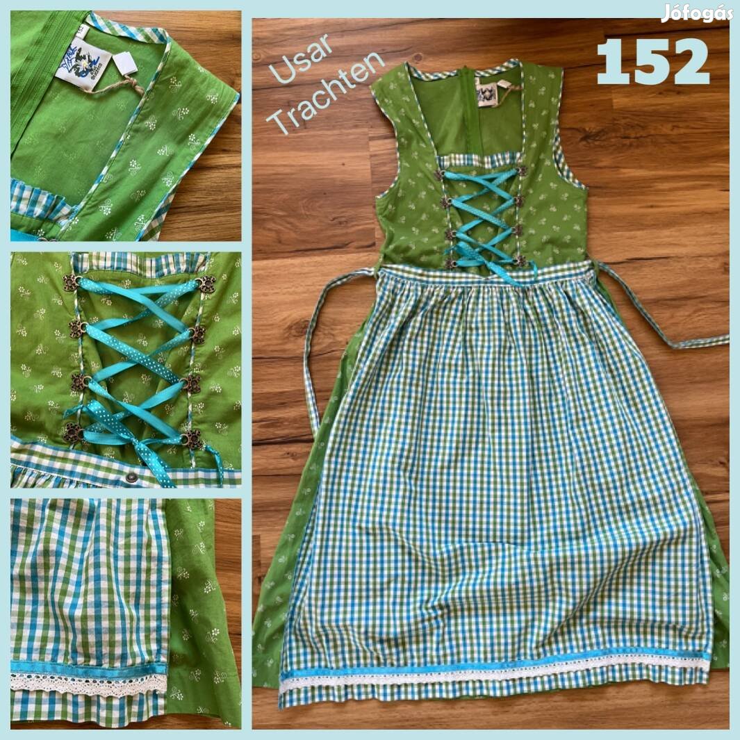 152-es zöld-kék Kislány Dirndl ruha /Usar/