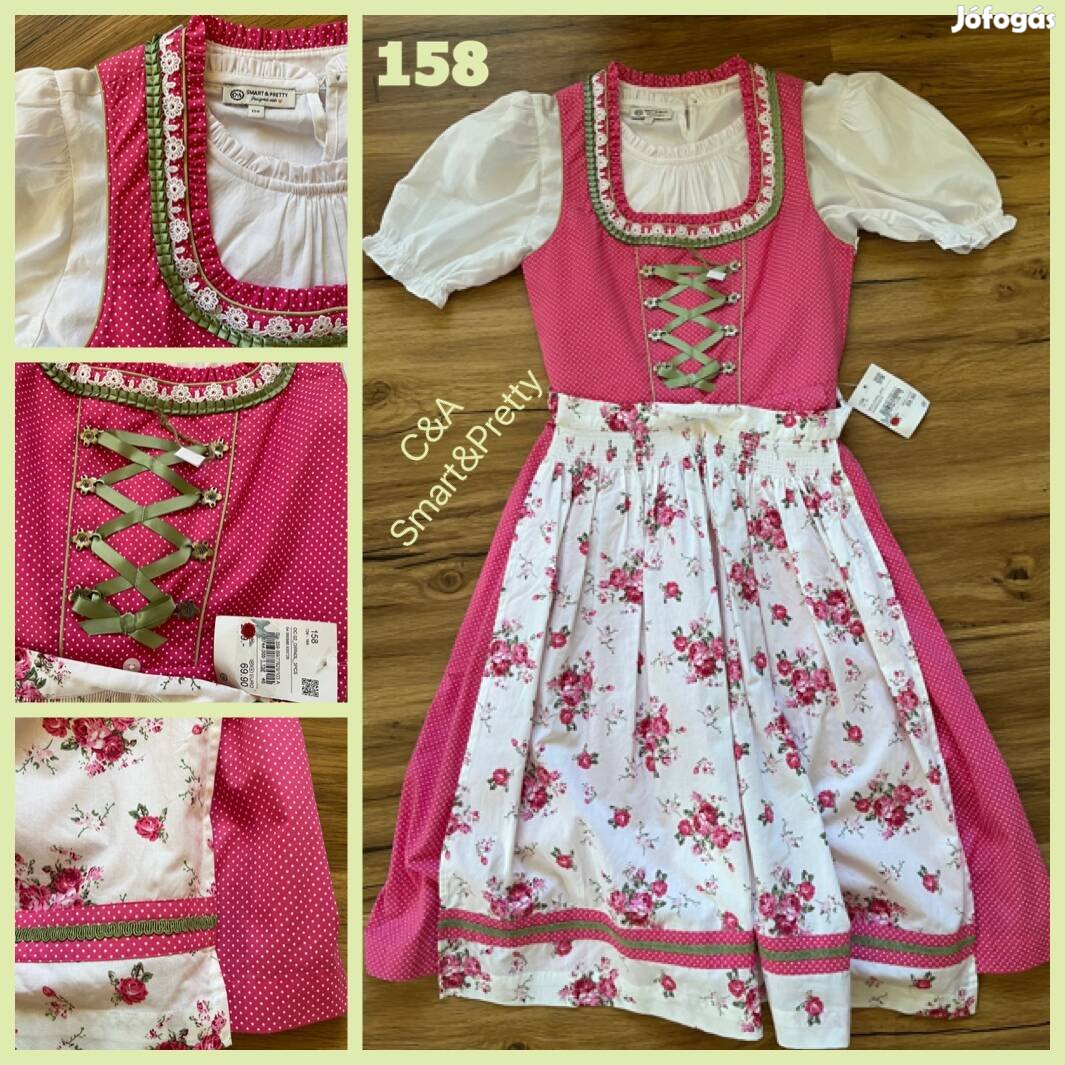 158-as pink új! virágos Kislány Dirndl ruha blúzzal