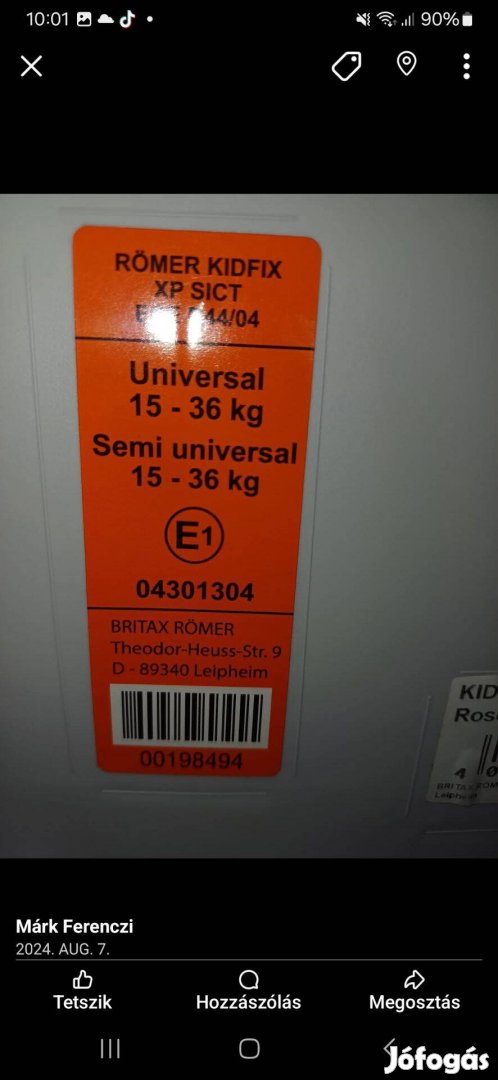 15-36-os méretű Britax Römer gyerekülés eladó