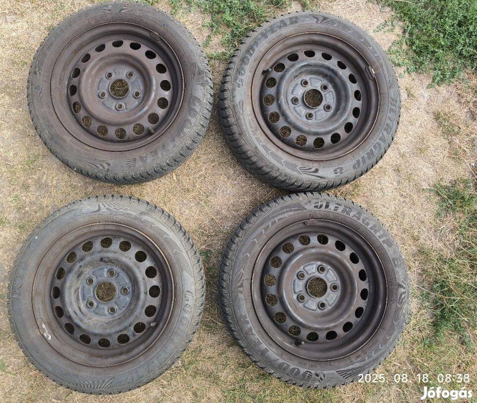 15" használt lemezfelni, rajta 185/60 használt Goodyear téli gumi
