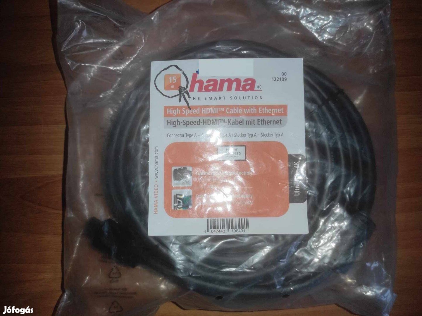 15 méteres Hama 4K-s HDMI kábel! Bontatlan/új (lásd fotók)!