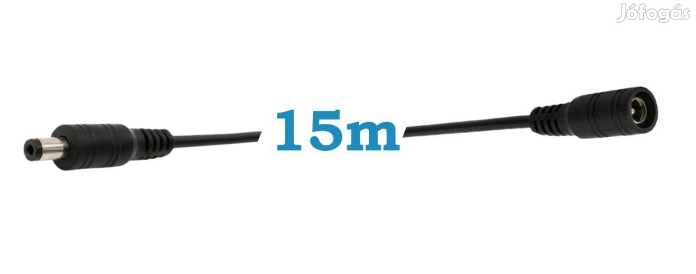 15m-es DC hosszabbítókábel, dugó-aljzat 5.5 * 2.1MM fekete szín
