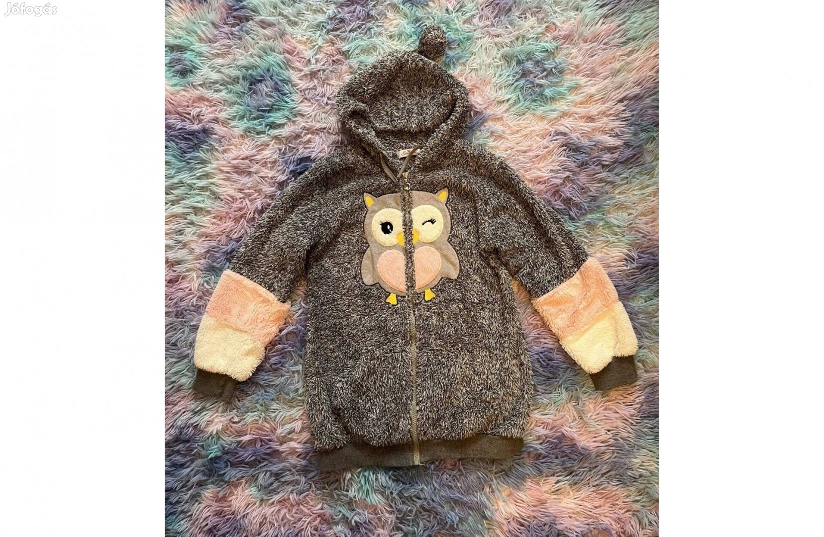 164-es cuki baglyos kapucnis, cipzáras puha téli pulóver,