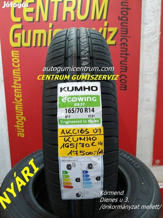 165/70R14 Kumho nyári gumi 17.500 Ft