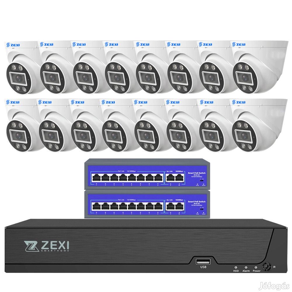 16 kamerás 4MP 3.6mm biztonsági rendszer beltéri dome IP, POE switch,