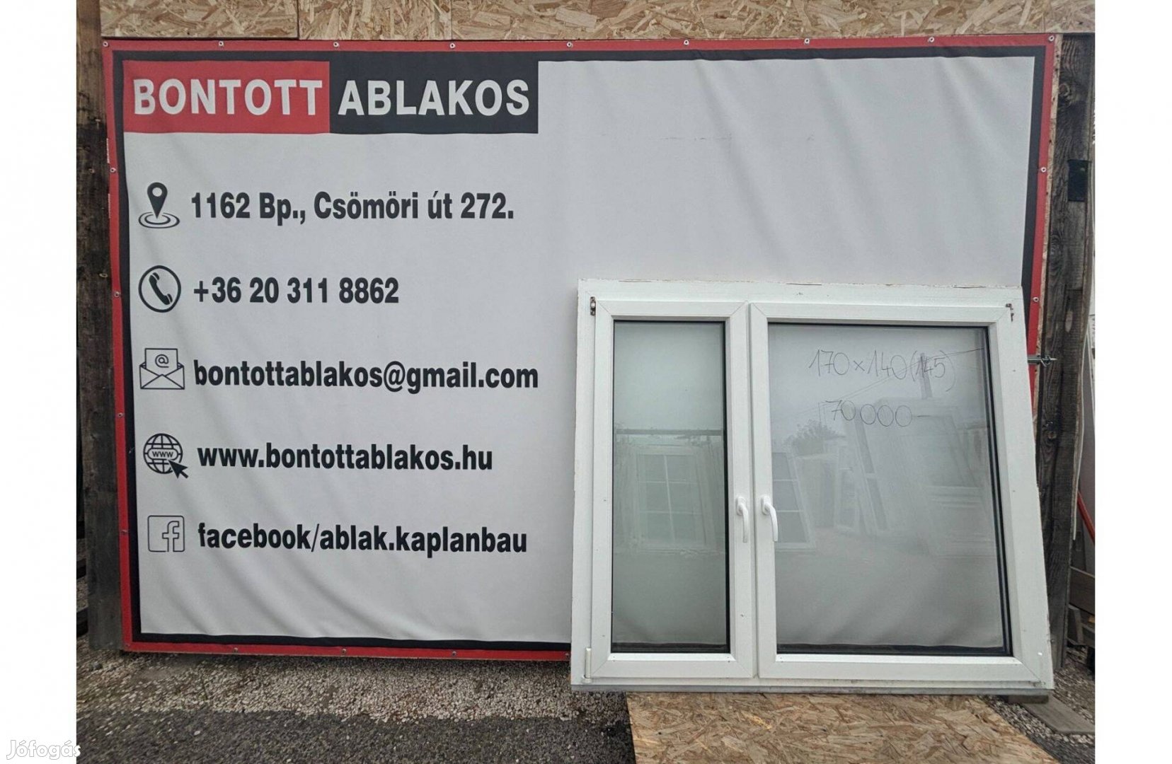 170x140 cm közeli méretű bontott műanyag kétszárnyú ablak Akció! Bp