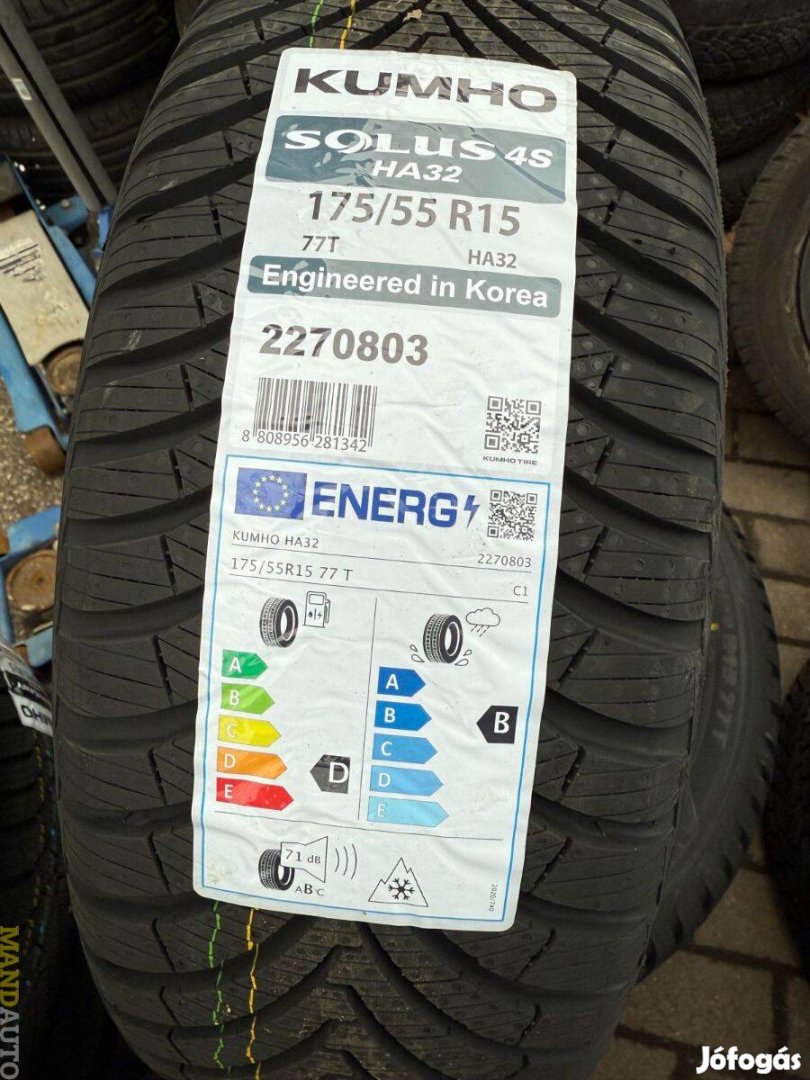 175/55R15 Kumho Solus 4S HA32,Új négy évszakos gumi