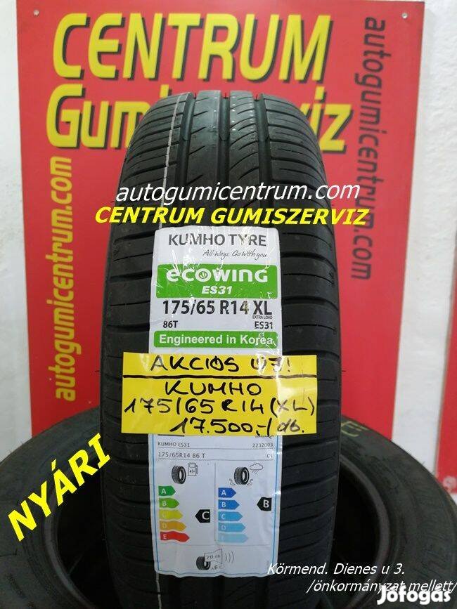 175/65R14 Kumho nyári gumi 17.500 Ft