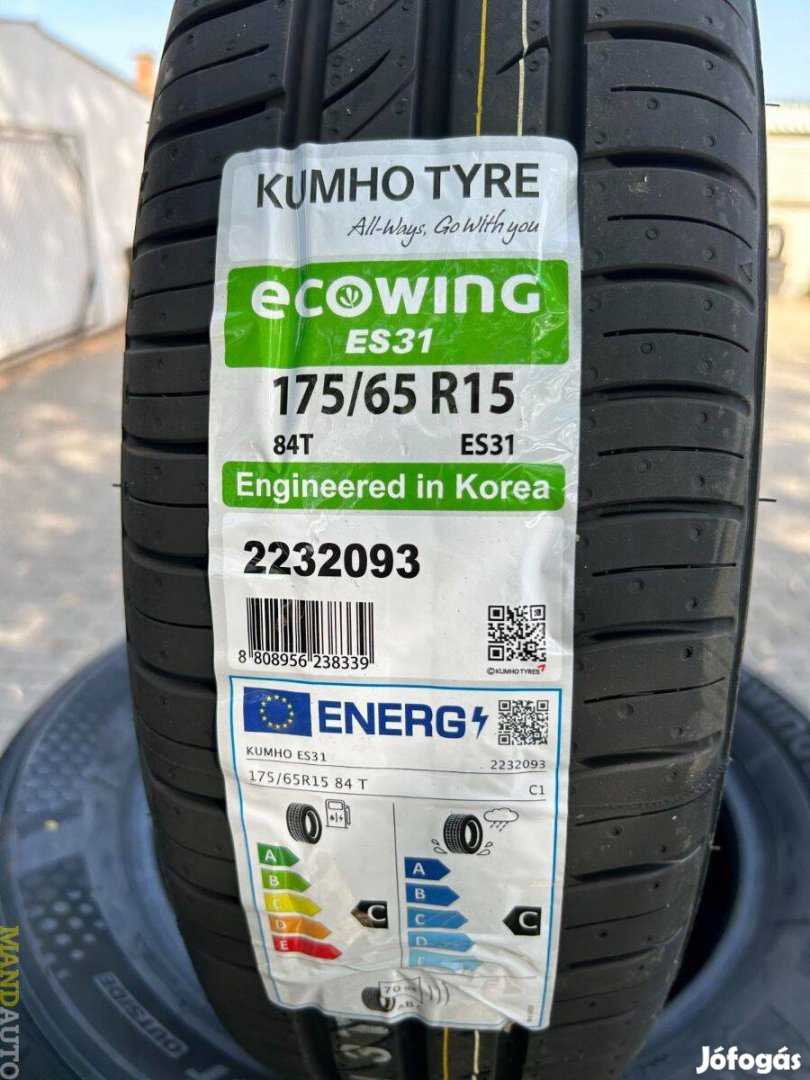 175/65R15 Kumho Ecowing Es31,Új nyárigumi