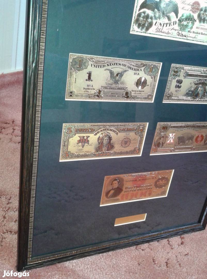 1800-as antik 24 kt arany USA dollár, amerika bankjegy full szett