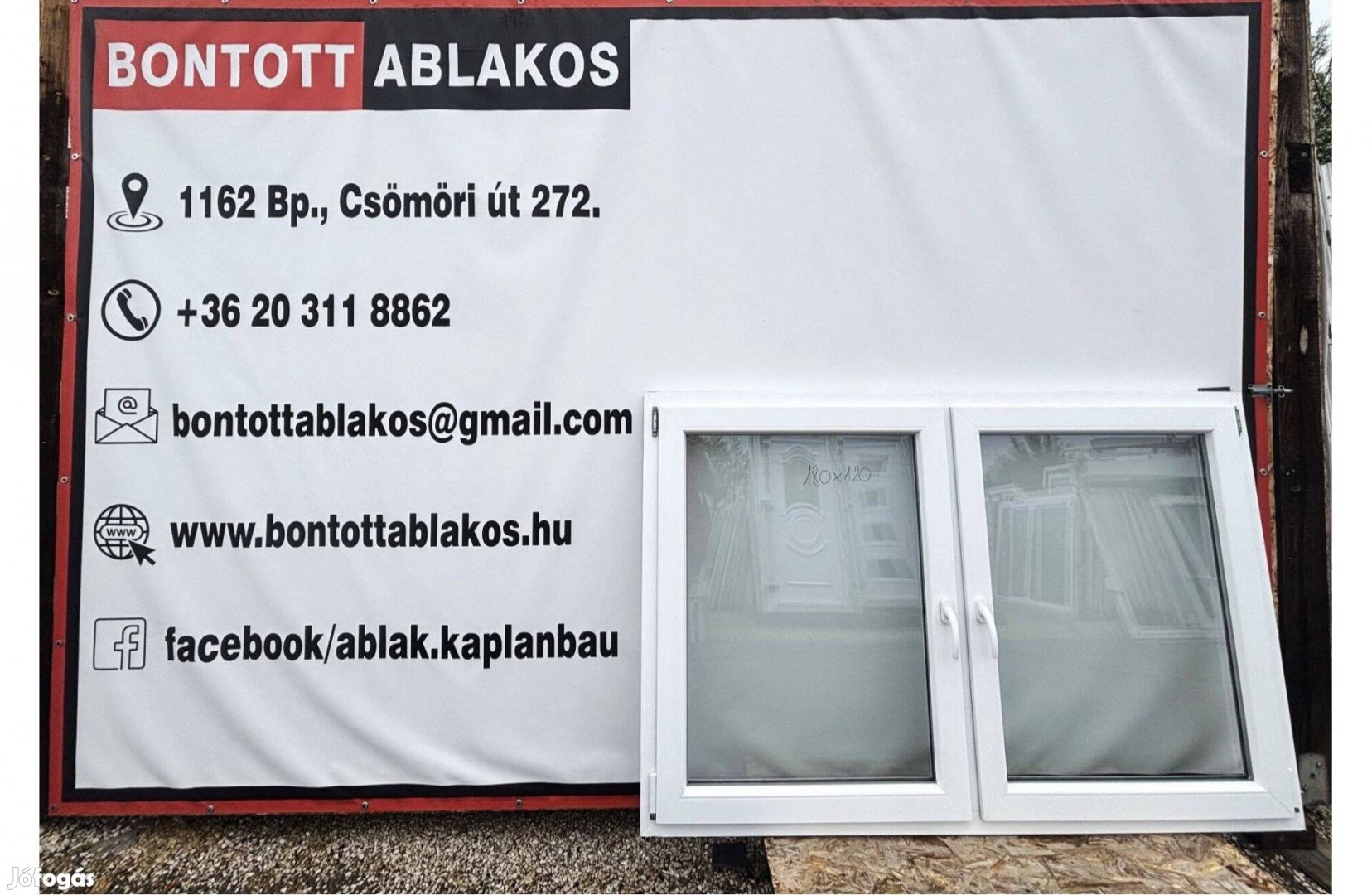180x120 cm közeli!!! bontott műanyag kétszárnyas bukó-nyíló ablak