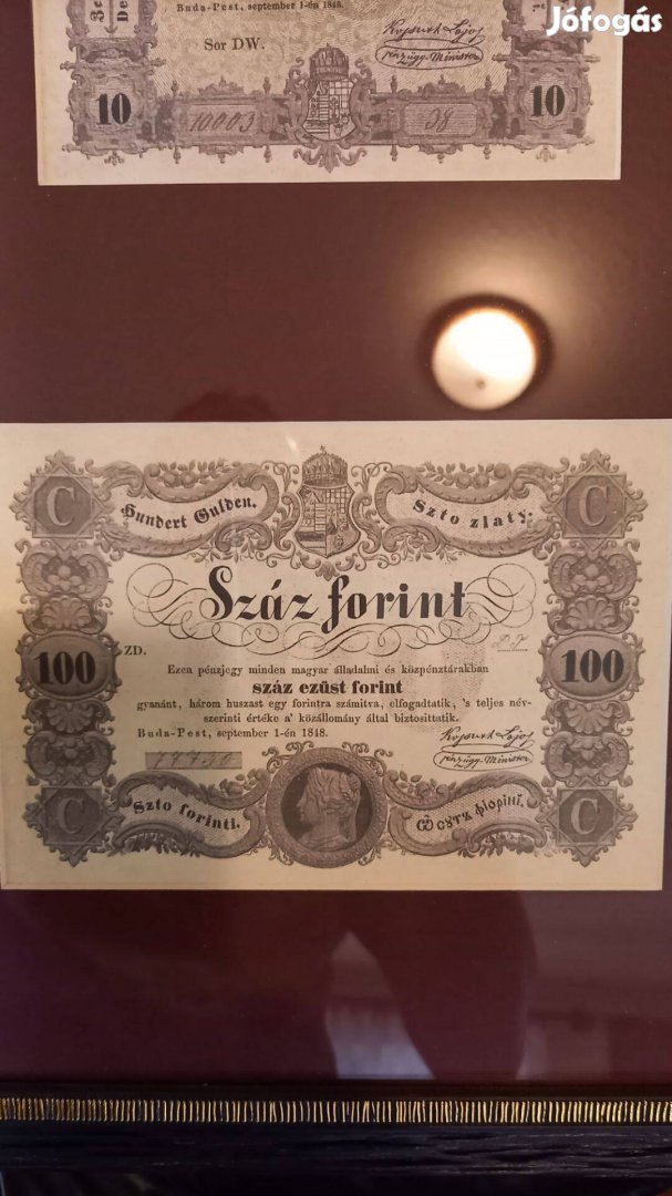 1848-as Ezüst Forint Bankjegy Dísz Kollekció, Szép Antik Ajándék