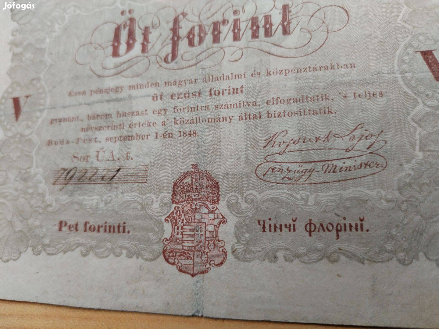 1848-as Szabadságharc 5 Forintos eredeti ritkább barna szinü