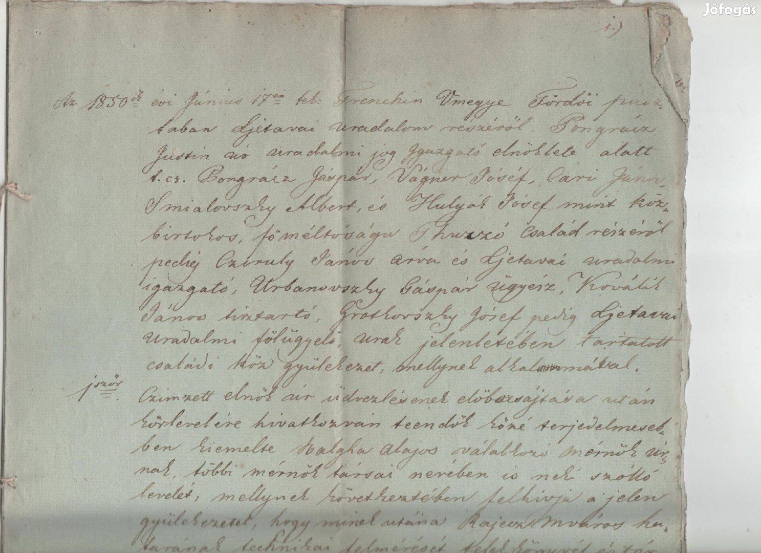 1850 évi Fürdőépítési megállapodás, szerződés 8 oladalas 5000ft óbuda