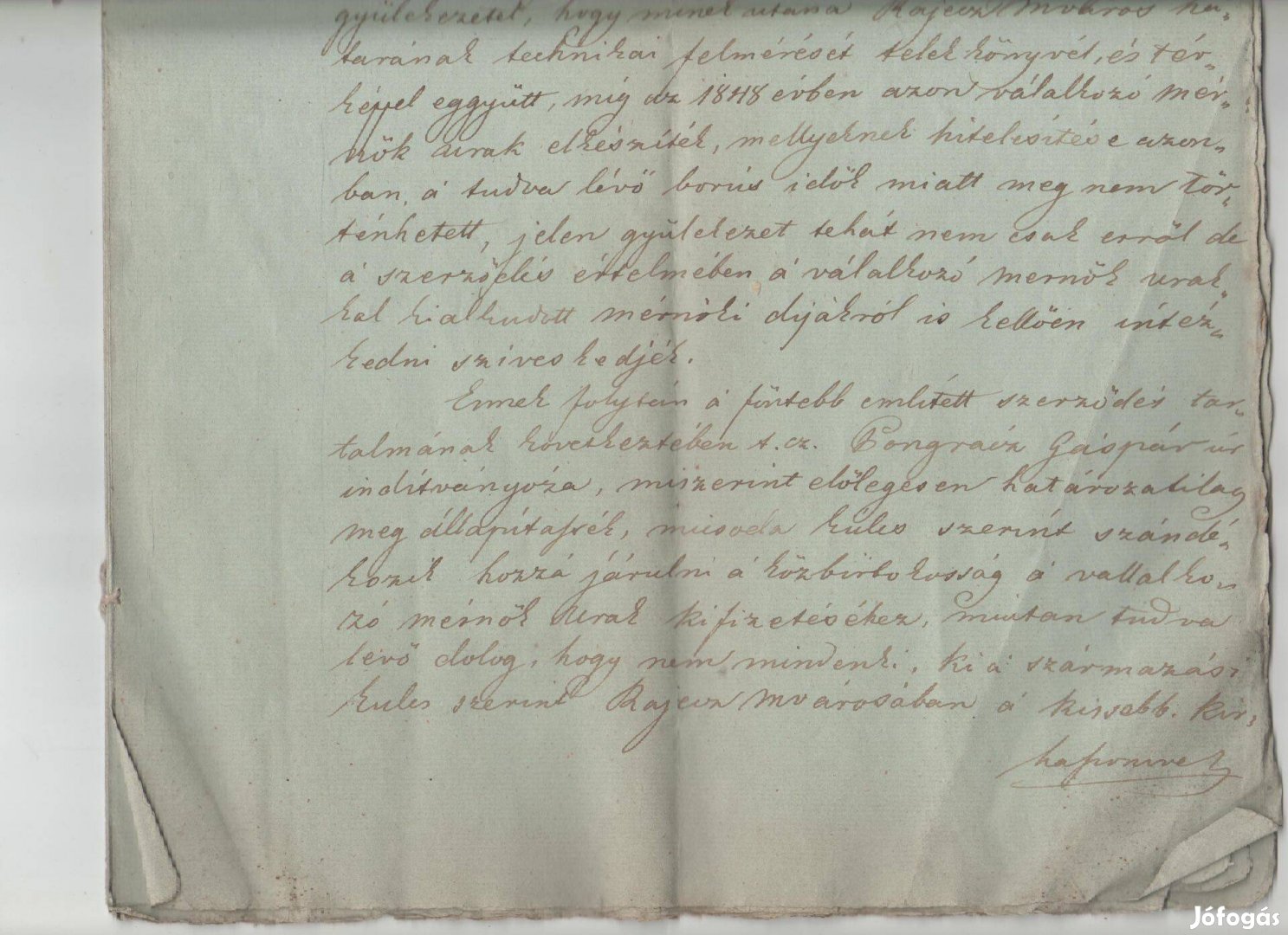1850 évi Fürdőépítési megállapodás, szerződés 8 oldalas 30000ft