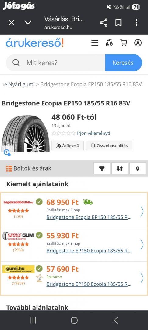 185/55 r 16 nyári gumi garnítúra