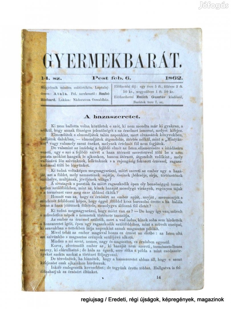 1862 február 6 / Gyermekbarát (A hazaszeretet.) / Újság - Magyar