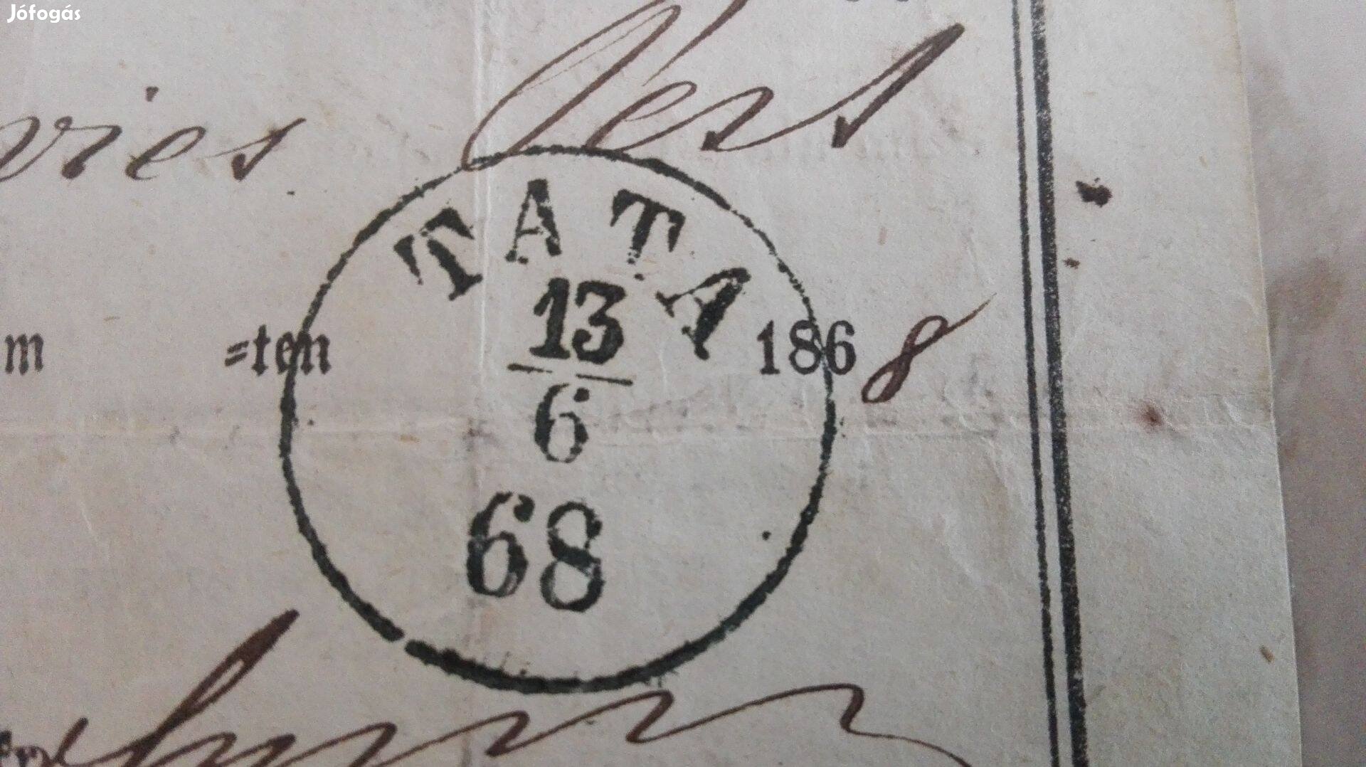 1868-as Tatai pénzfeladási szelvény Ritka postatörténeti db