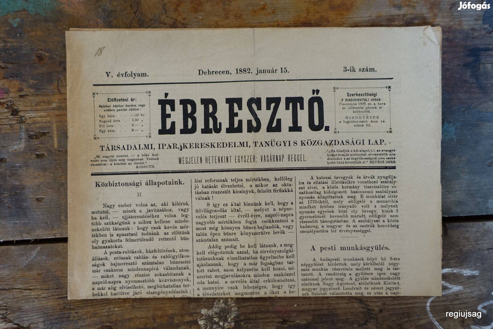 1882 január 15 / Ébresztő / Ssz.: 25537