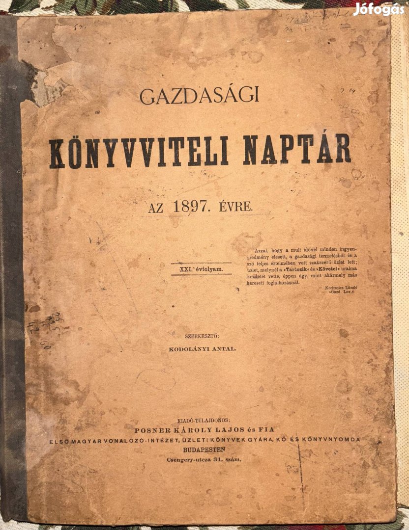 1897 könyvviteli  naptár  Antik könyv