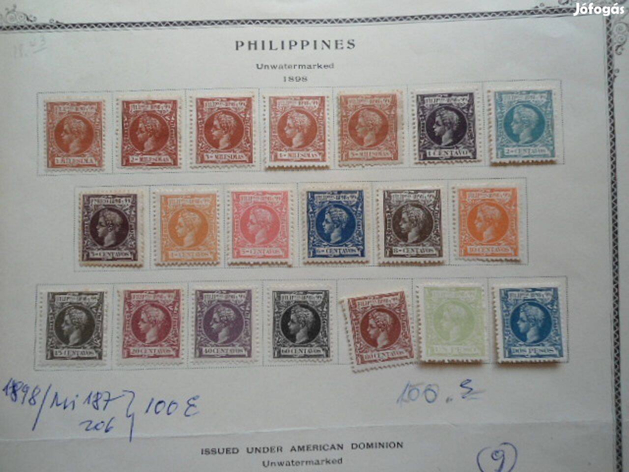 1898.Philippines bélyegek eladó.Stamps For Sale.Ár:400 Euró