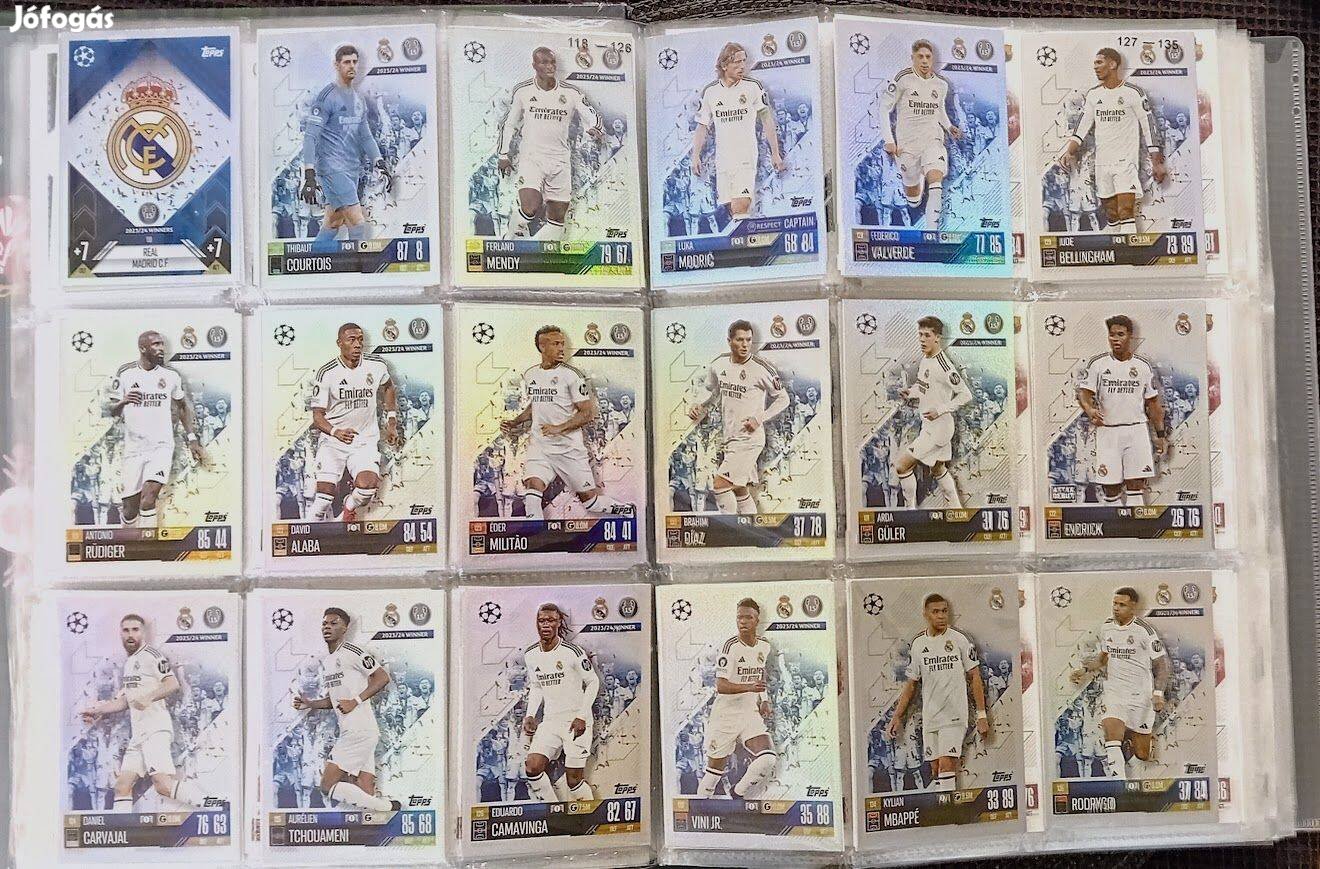 18 darab Real Madrid focis kártya Match Attax 2025 teljes alapsor