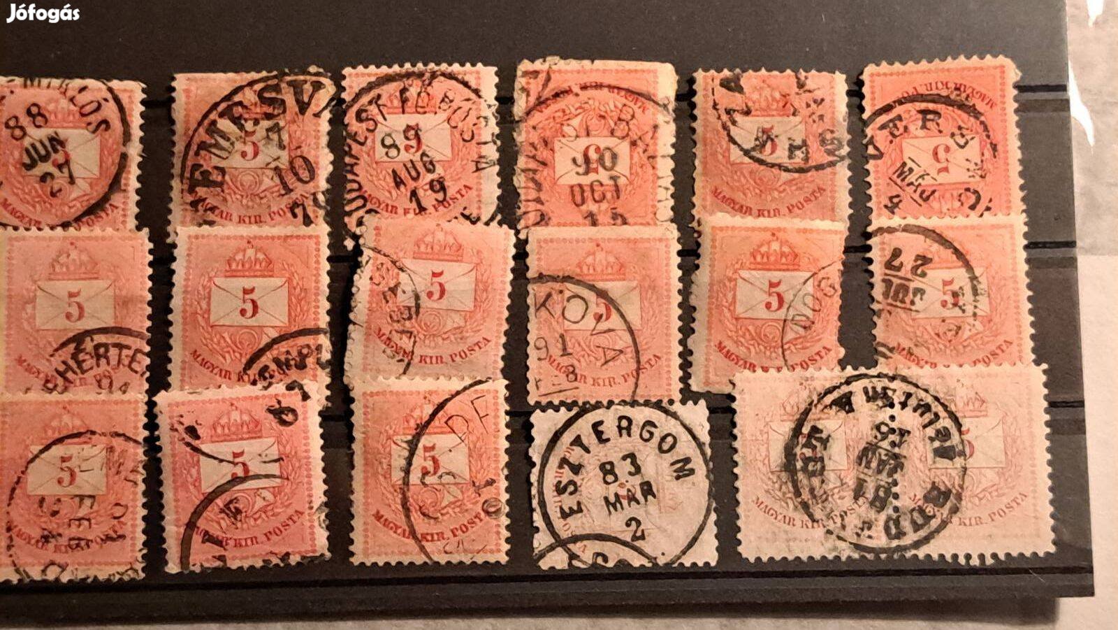18 db színes számú 5kr ritka bélyegzések