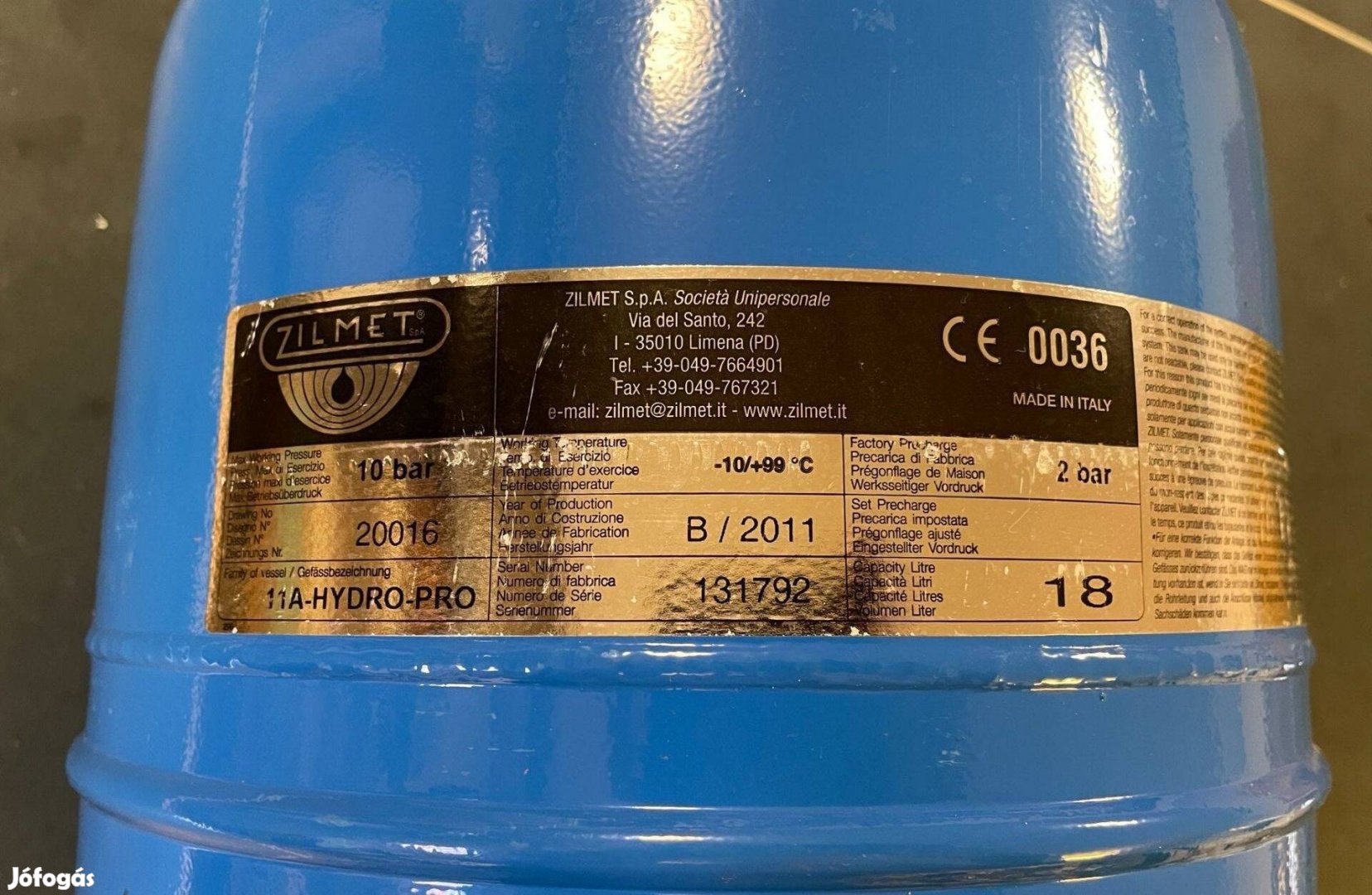 18 literes hidrofor tartály