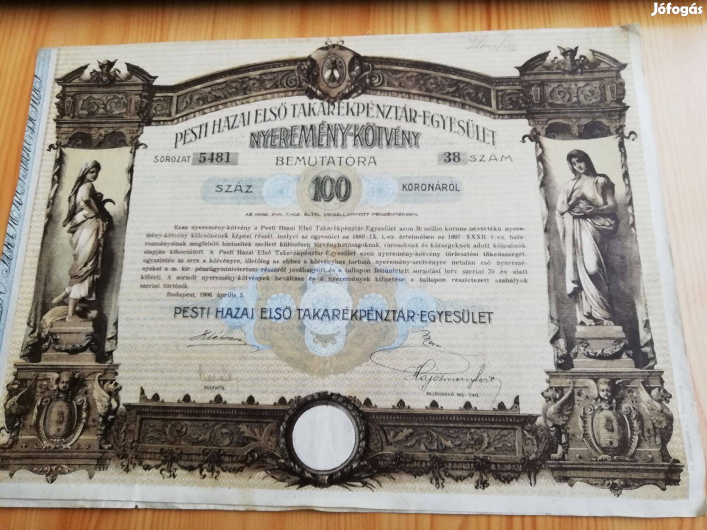 1906-os 100 Koronás Nyeremény-Kötvény