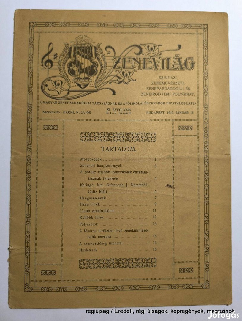 1910 január 15 / Zene Világ / Születésnapok lapjai Ssz.: 29242