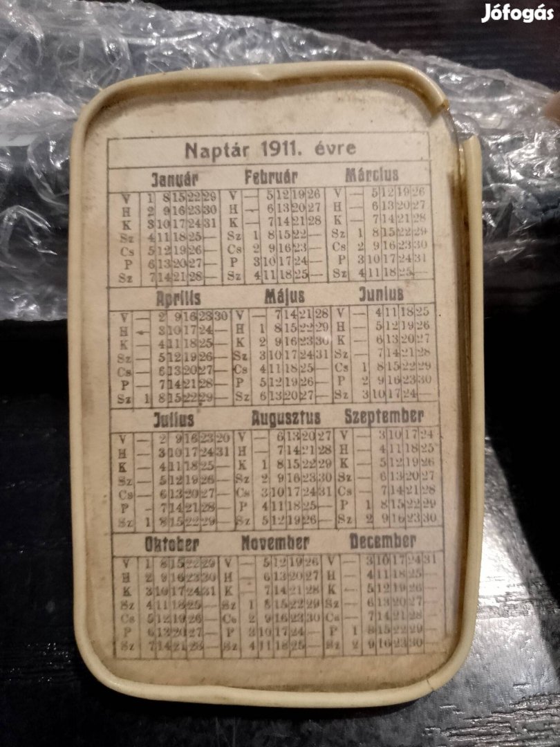 1911 évi mini naptár ami egyben tükör is