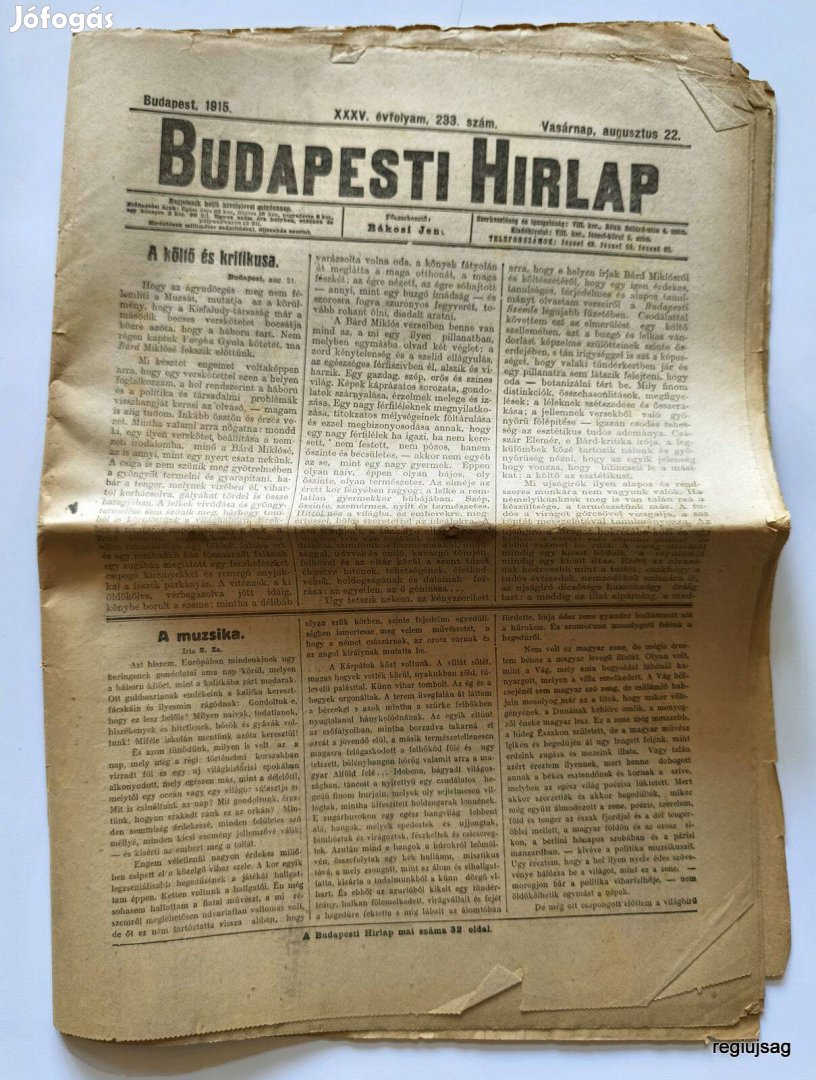 1915 augusztus 22 / Budapesti Hirlap / Újság - Magyar