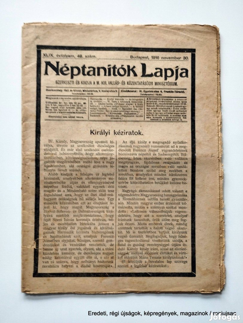 1916 november 30 / Néptanítók Lapja / Újság - Magyar