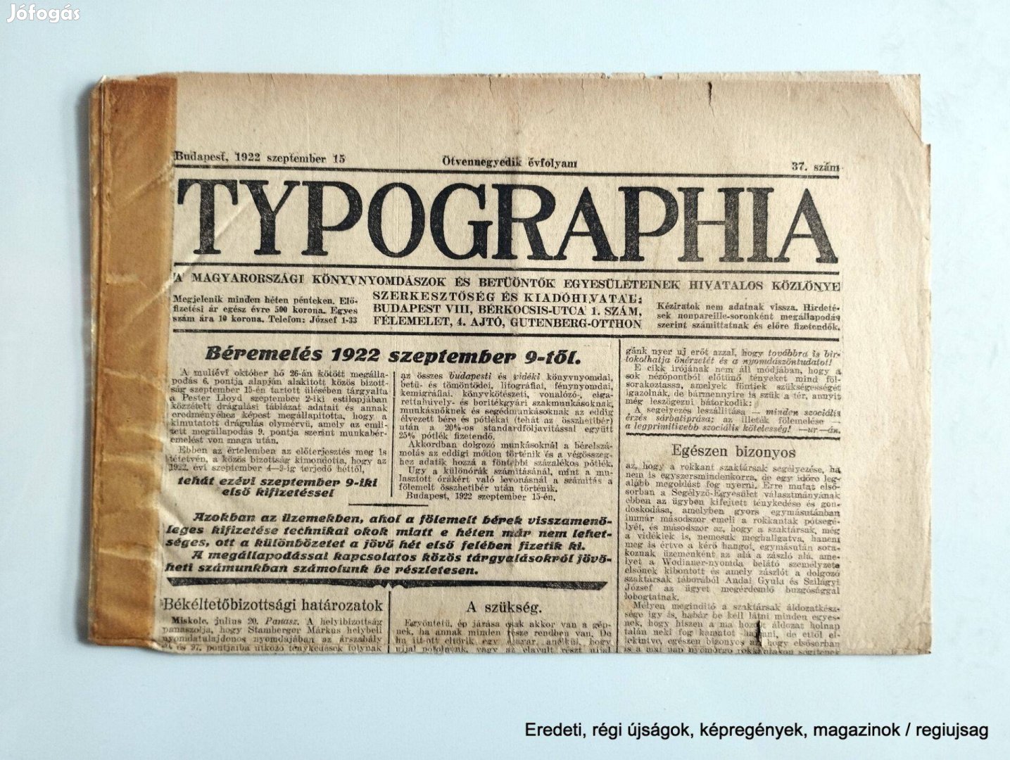 1922 szeptember 15 / Typographia / Újság - Magyar / Ssz.: 26573