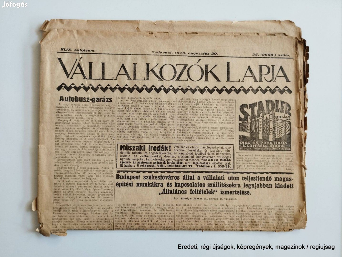 1928 augusztus 30 / Vállalkozók Lapja / Újság - Magyar