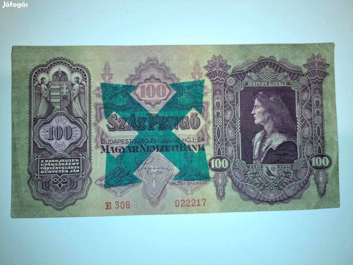1930-as 100 Pengő Nyilas fantázia bélyegzéssel