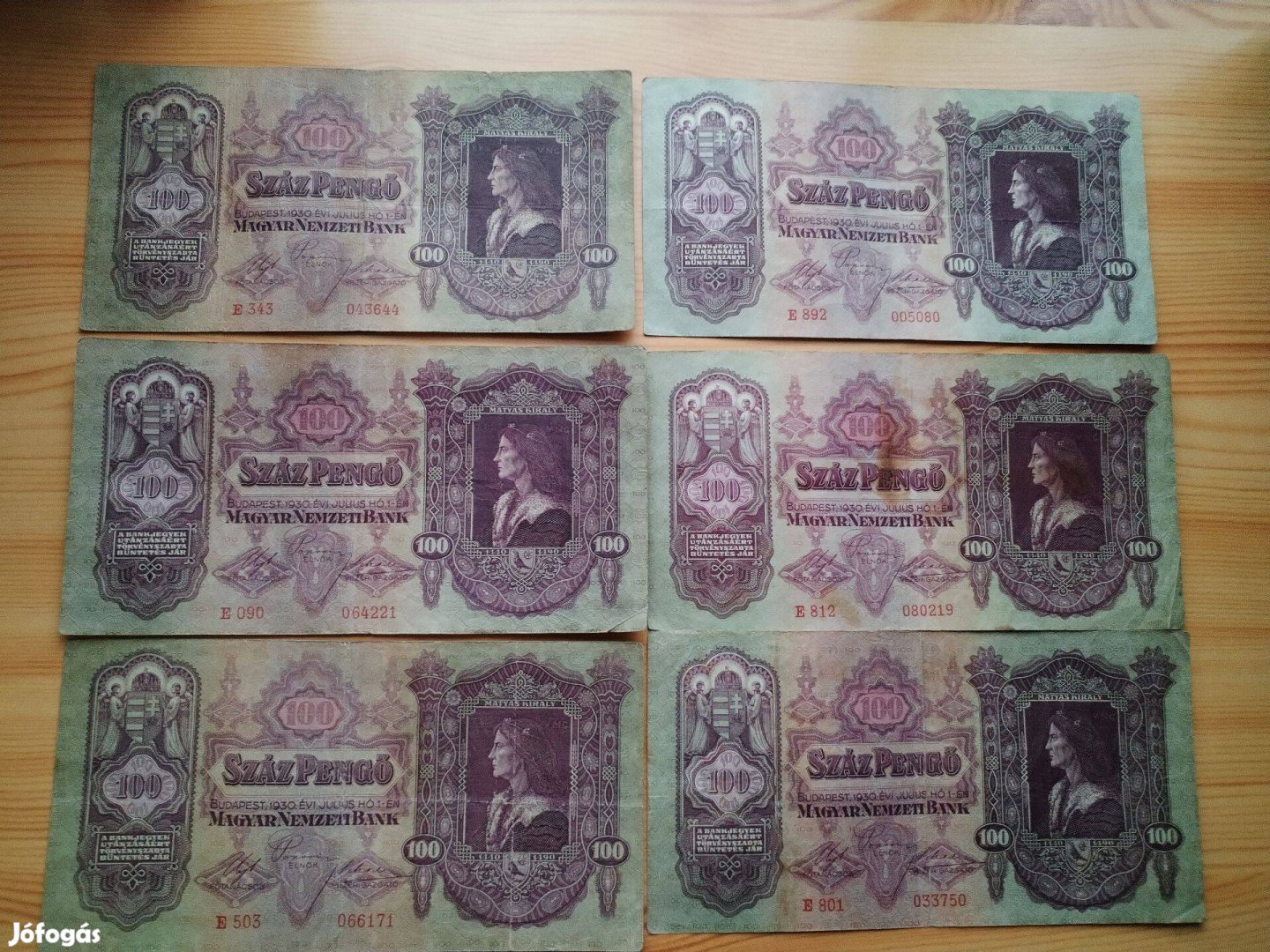 1930-as 100 Pengős 6 db Hunyady Mátyás